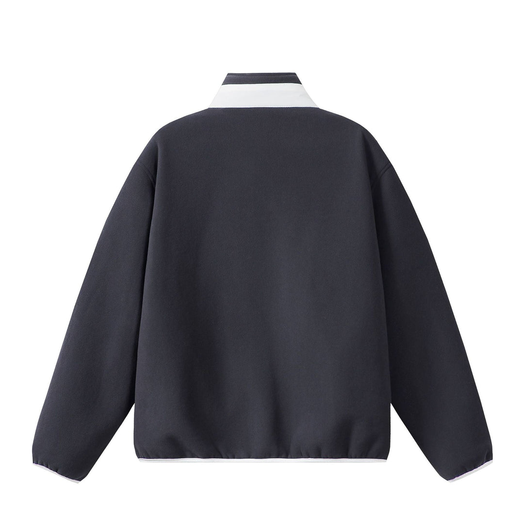 Unisex Oversize Fleece-Zip Jacket with Stand-up Collar and Contrast Piping