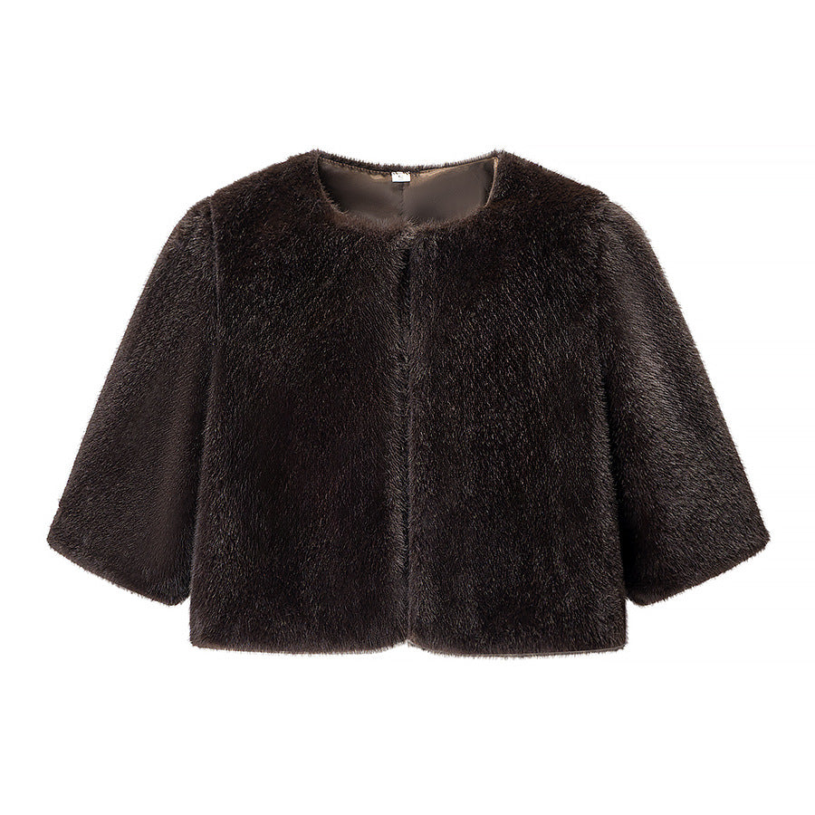 Ladies Short-Cut Faux Fur Bolero with 3/4 Sleeves