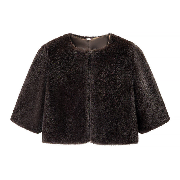 Ladies Short-Cut Faux Fur Bolero with 3/4 Sleeves