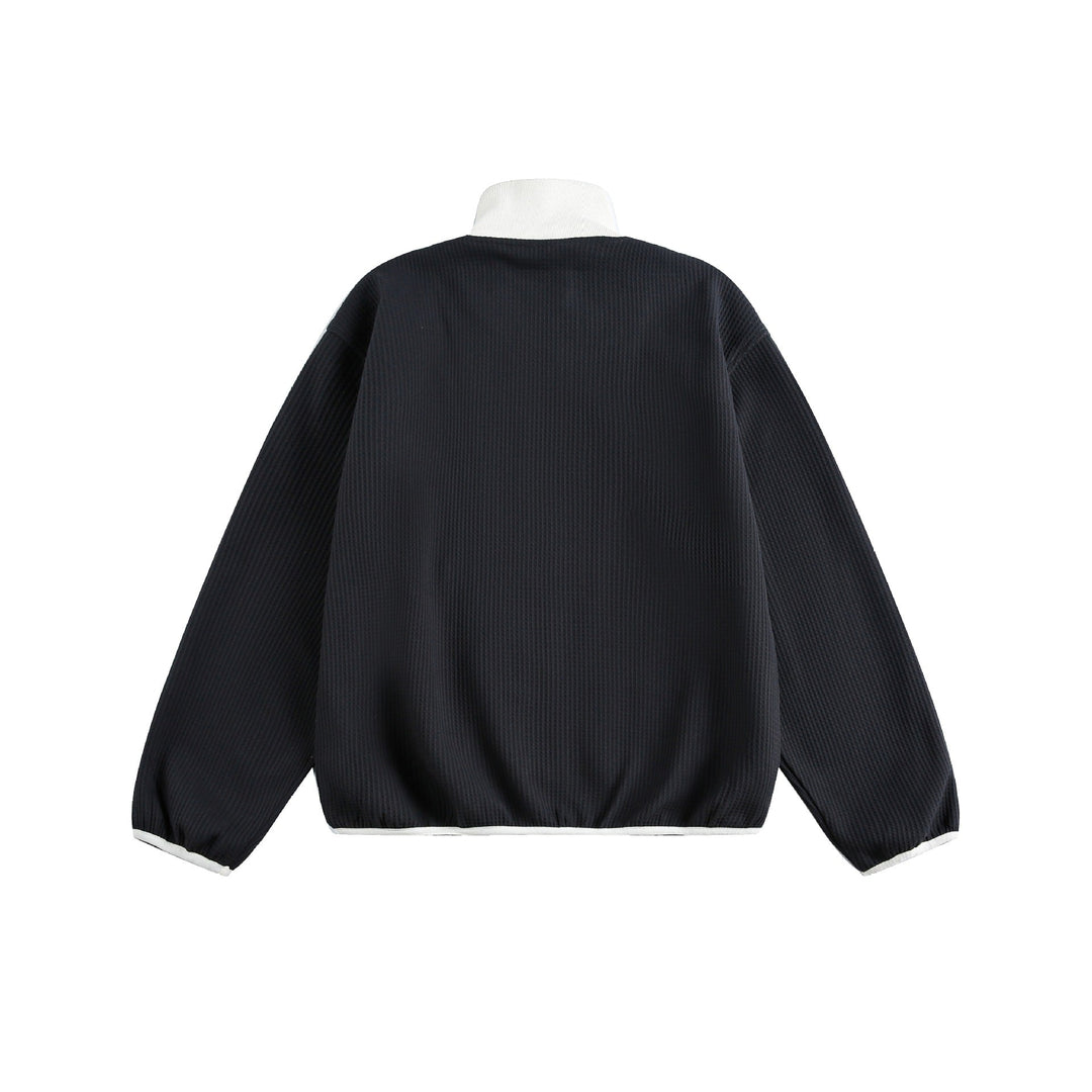 Women’s waffle structure zip jacket in boxy cut with stand-up collar and dog embroidery