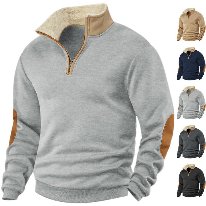 Men Nan Fleece Half-Zip Pullover with Sherpa Collar and Elbow Patches