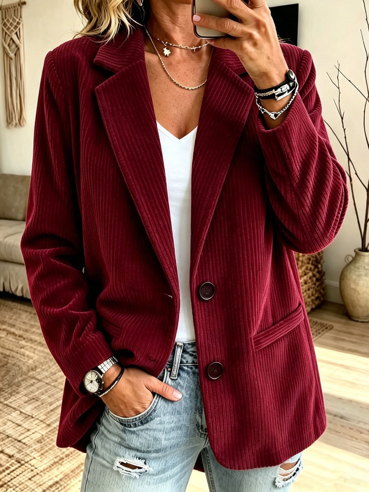 Women’s cord blazer with pinstripe look and oversized cut