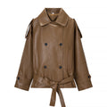 Coat trench coat women's with faux leather water-resistant down