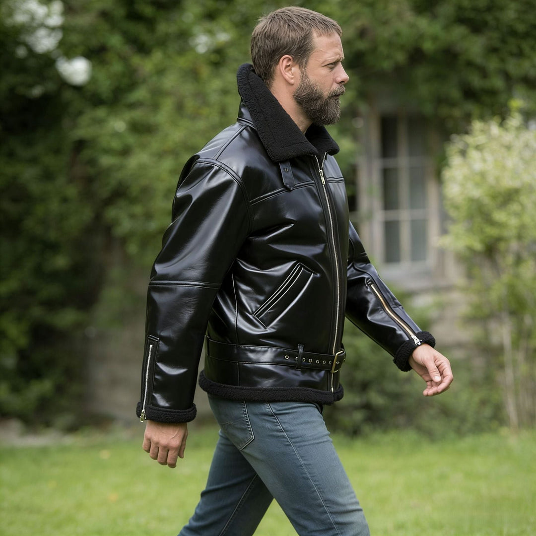 Jacket with leather synthetic men&