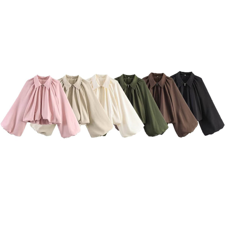 Women’s short jacket with oversized balloon sleeves and zip