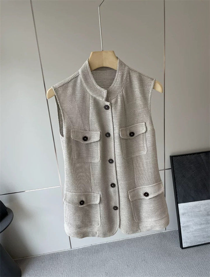 Ladies Fashionable Sleeveless Vest with Pockets
