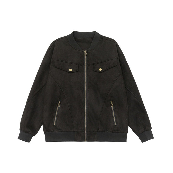 Unisex short jacket in vintage suede look with chest flaps, zip pockets and ribbed cuffs