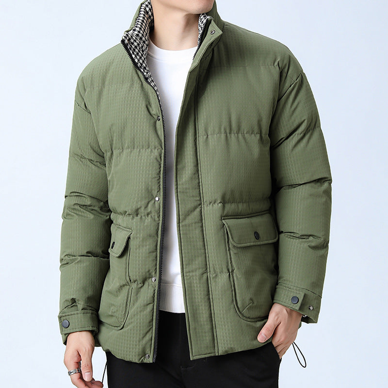 Unisex Padded Quilted Jacket with Large Flap Pockets, Stand-Up Collar, and Ripstop Structure