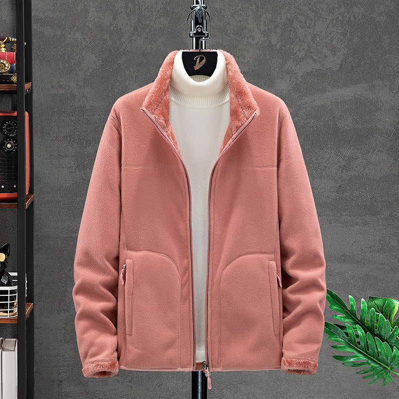 Women Cosy Fleece Jacket with Teddy Lining, Stand Collar and Two Zip Pockets