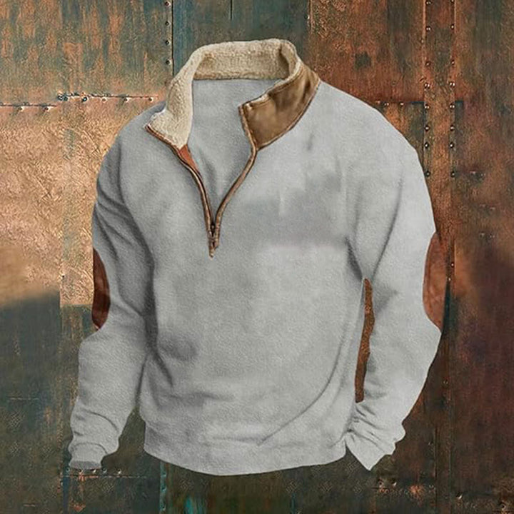 Men Nan Fleece Half-Zip Pullover with Sherpa Collar and Elbow Patches
