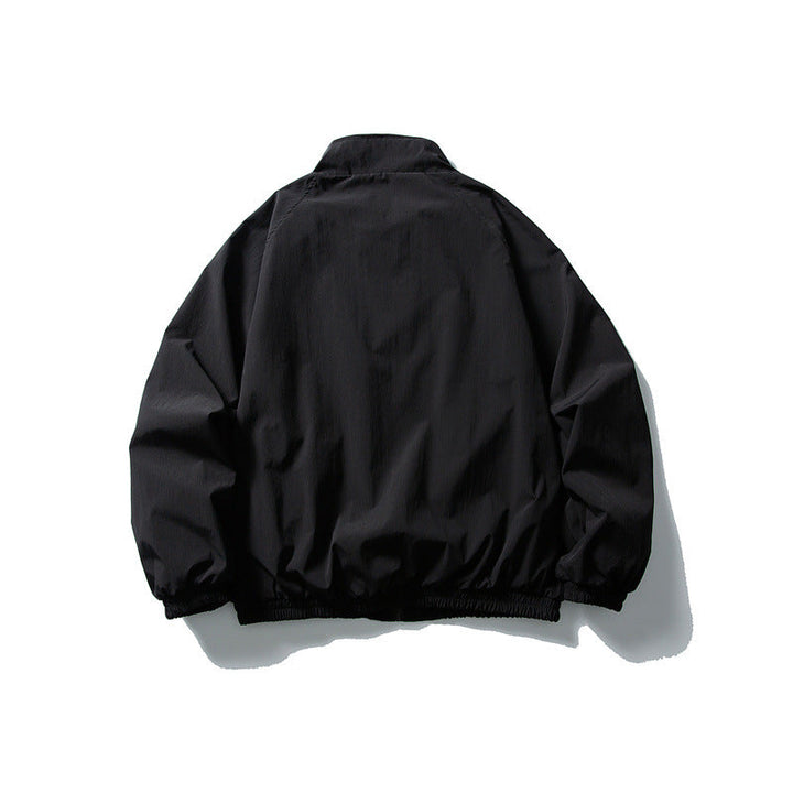 Unisex Lightweight water-repellent windbreaker with stand-up collar, raglan sleeves, and elastic hem