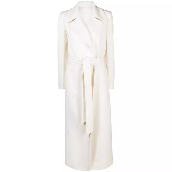 Women’s Maxi-length tailored wool blend coat with belt and wide lapels