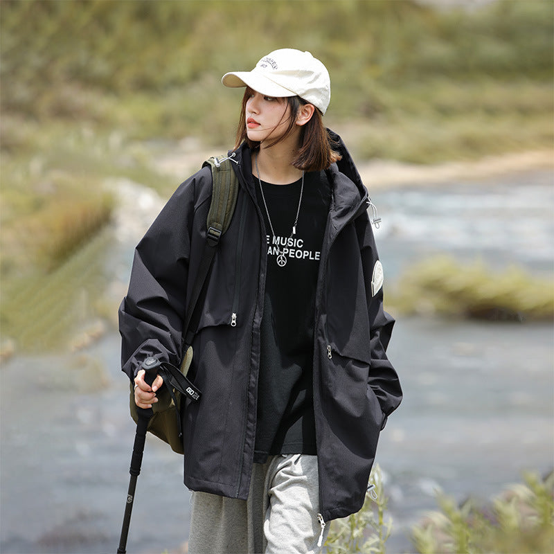 Women Lightweight Water-Repellent Oversized Functional Outdoor Jacket with Hood