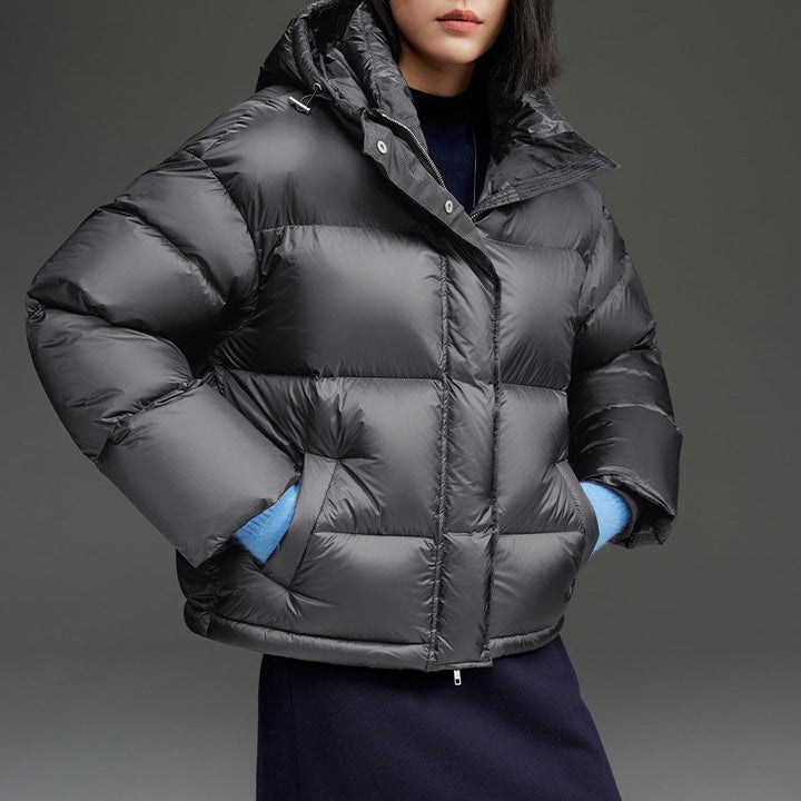 Women Short Boxy Quilted Down Jacket with Hood