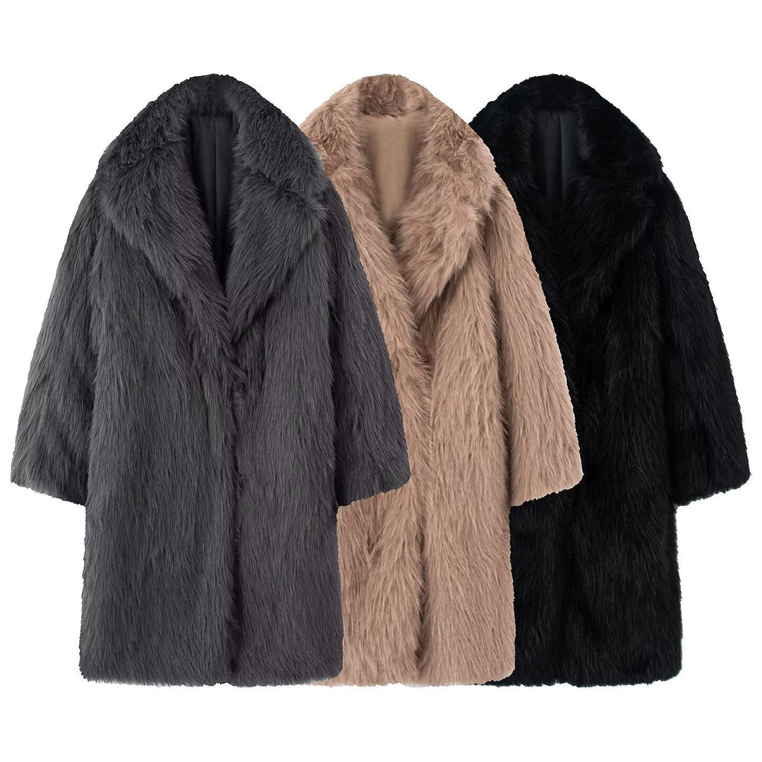 Women Long Oversize Faux Fur Coat with Voluminous Shawl Collar
