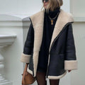 Jacket down women's with faux leather winter warm