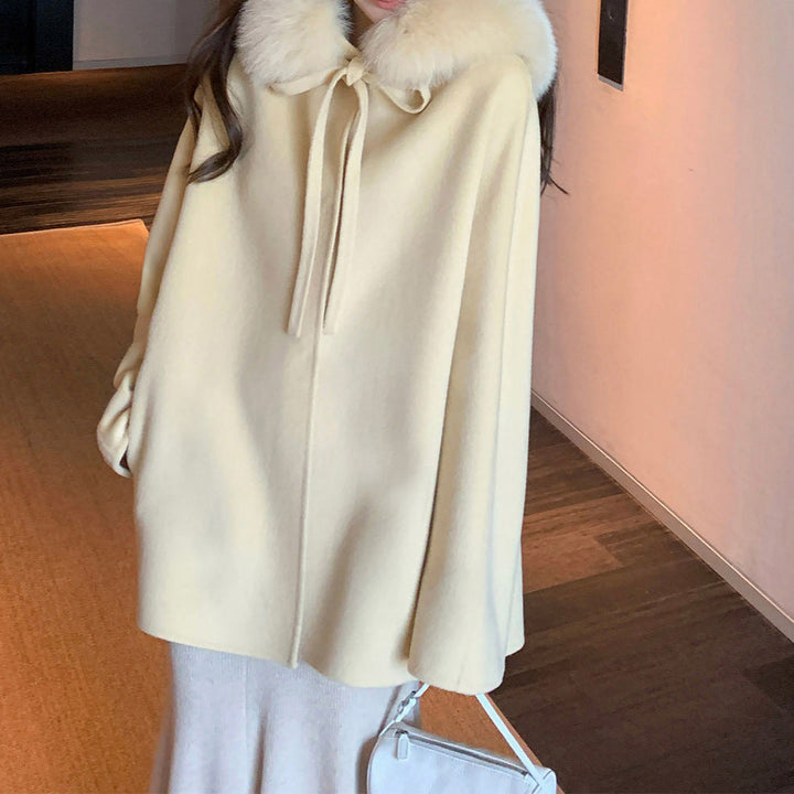Women Elegant and Warm Transitional Jacket with Fur Trimmed Collar
