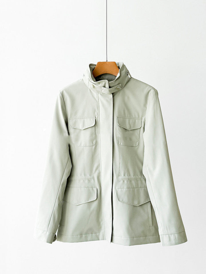 Women modern utility jacket with high collar
