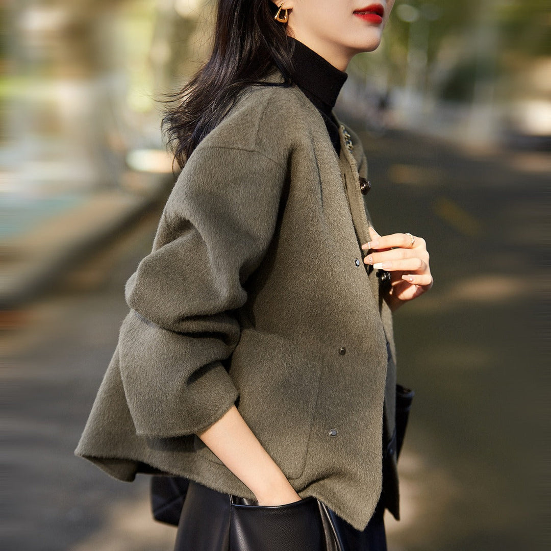 Women Elegant Wool Jacket with Buttons