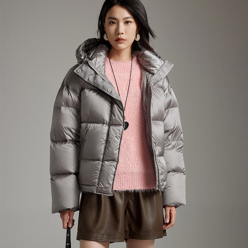 Women Short Boxy Quilted Down Jacket with Hood