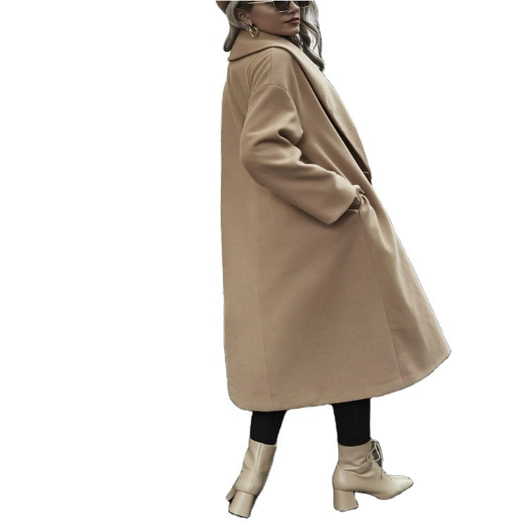 Women Oversize Long Coat with Wide Shoulder and Concealed Button Placket