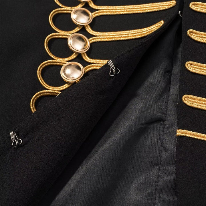 Women Military-Inspired Short Jacket with Stand-Up Collar and Golden Decorative Braid