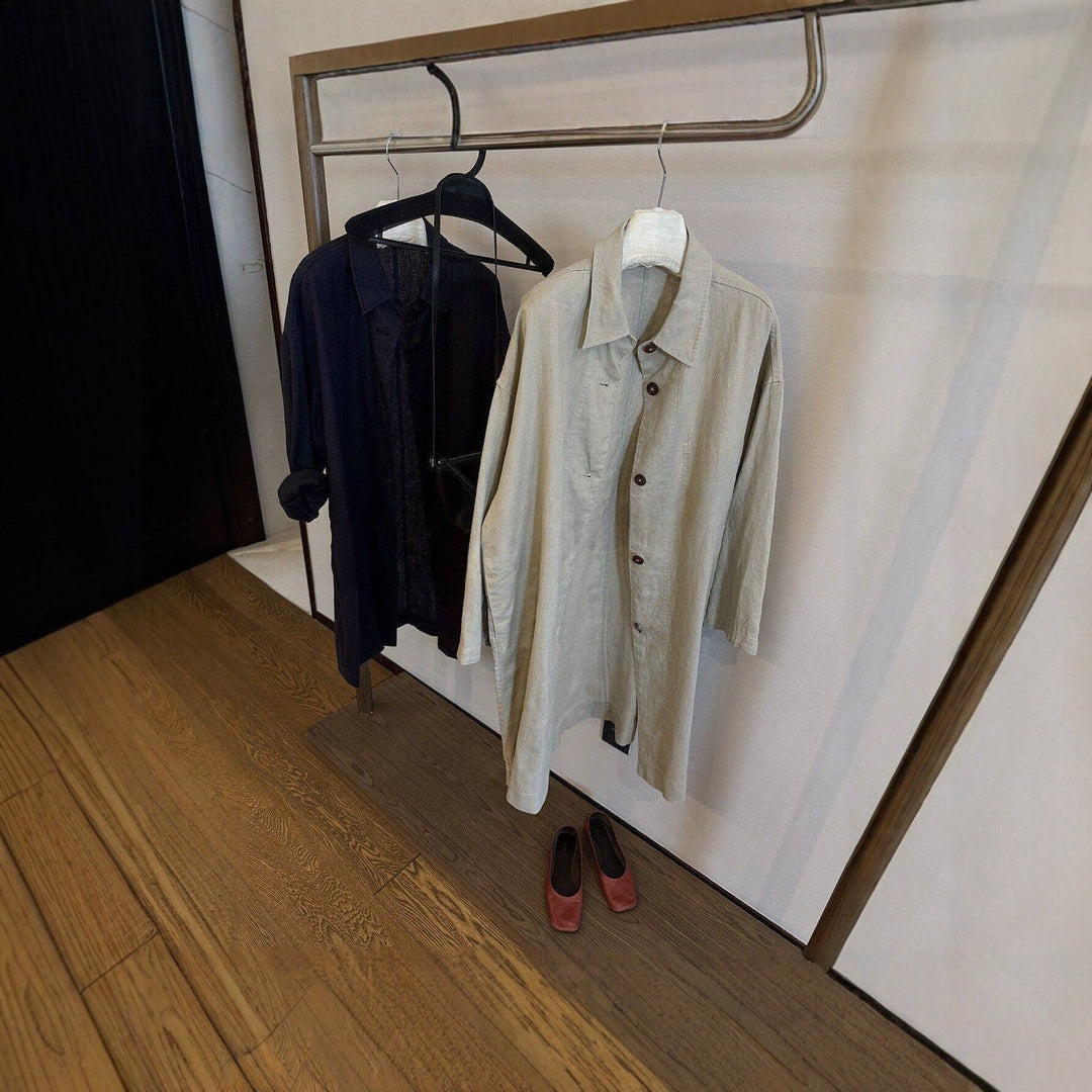 Women Longline Oversize Shirt Jacket in Linen Look