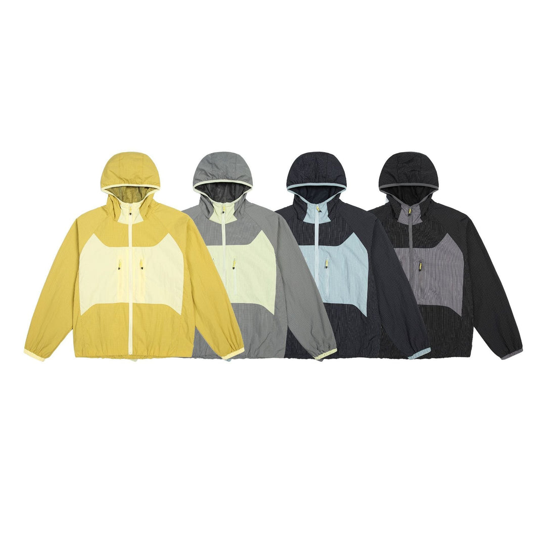 Unisex Light Hooded Windbreaker with Ripstop Material, color Block Inserts and Front Pockets