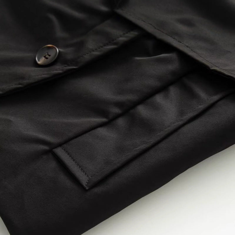 Women Short Cut Cropped Trench Coat with Double-Breasted Button Closure and Epaulets