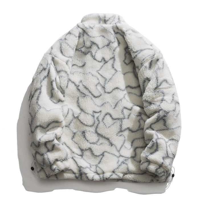 Women cosy teddy fleece jacket with stand-up collar and drawstring