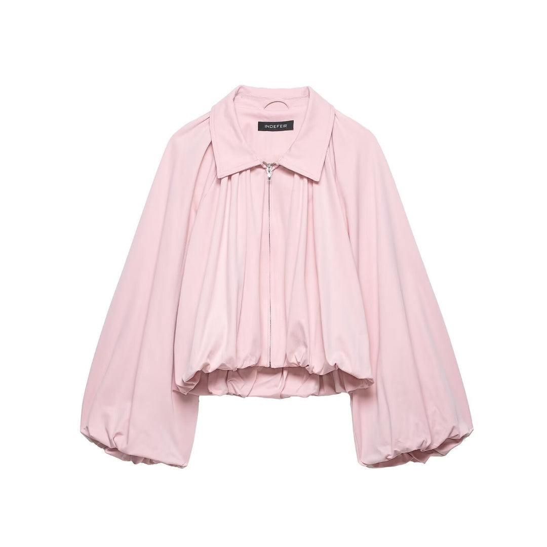 Women’s short jacket with oversized balloon sleeves and zip