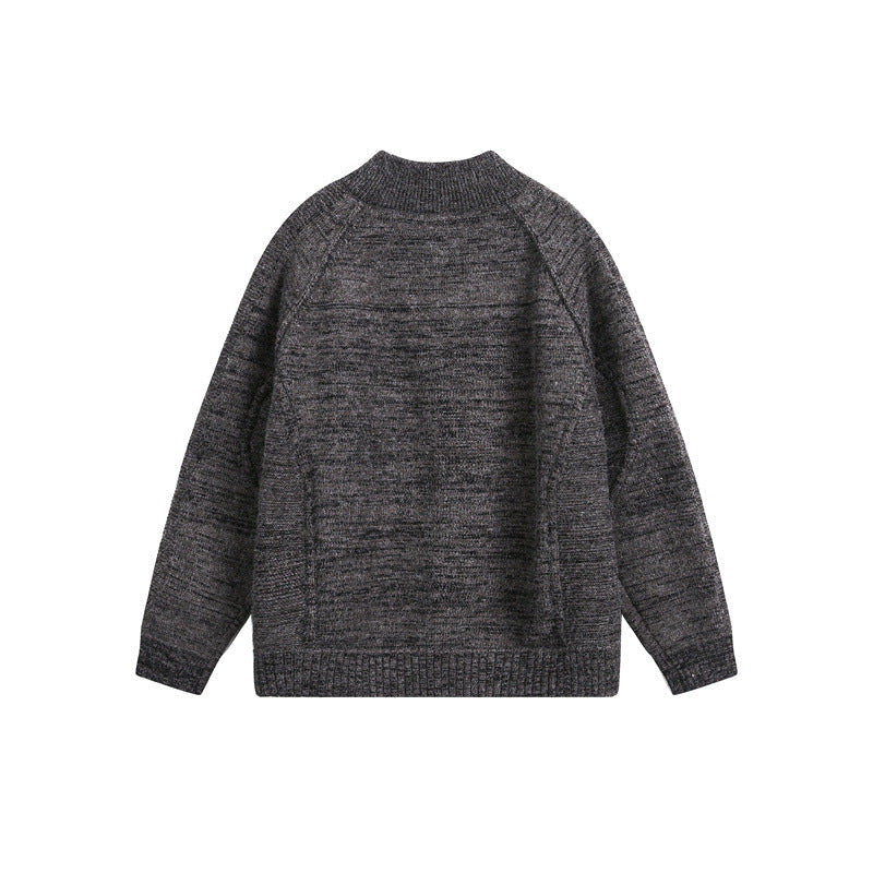 Unisex Thick Knit Zip Jacket with High Stand-Up Collar and Two-Way Zip