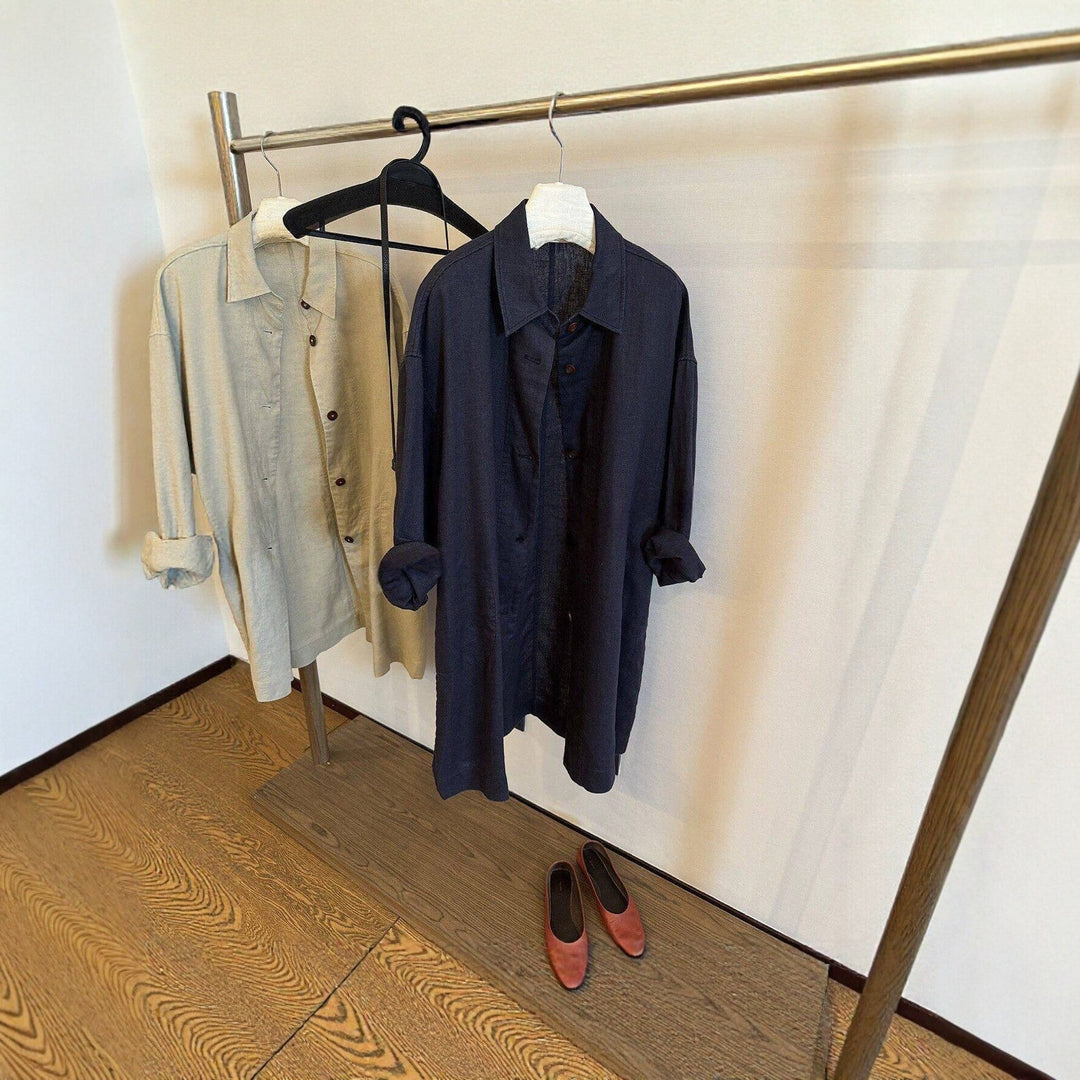 Women Longline Oversize Shirt Jacket in Linen Look
