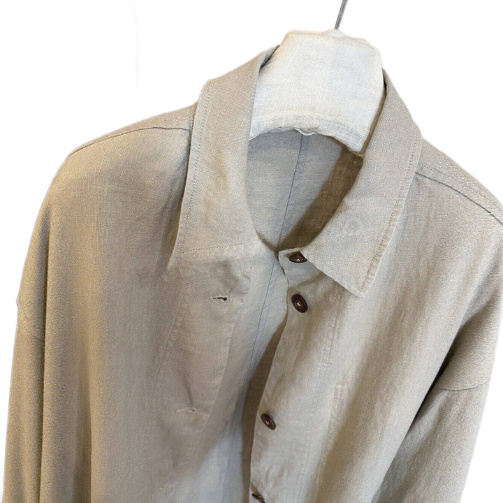 Women Longline Oversize Shirt Jacket in Linen Look