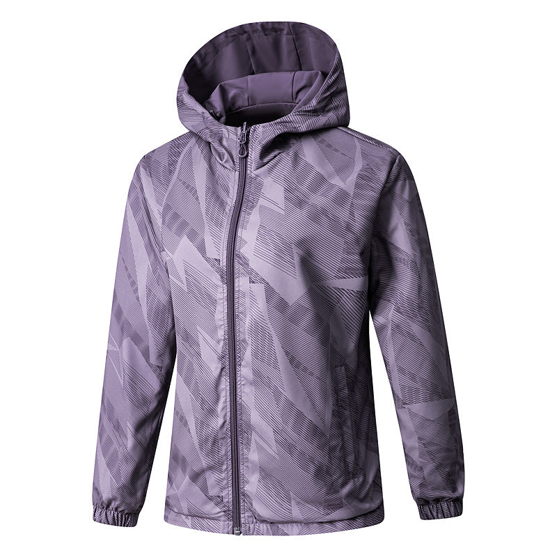 Women Lightweight Technical Hooded Jacket Water-Repellent with Full Zip and Elastic Cuffs