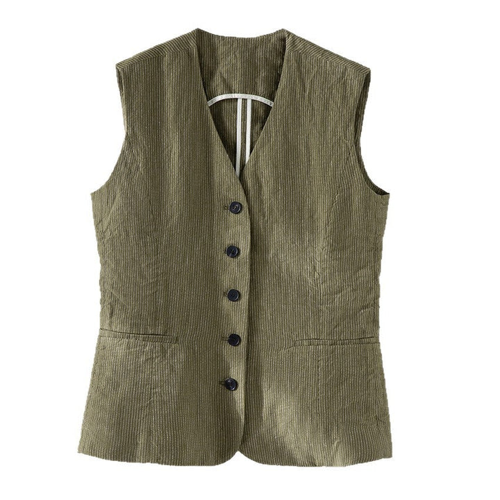 Ladies Tailored Cord Waistcoat with V-Neck and Patch Pockets