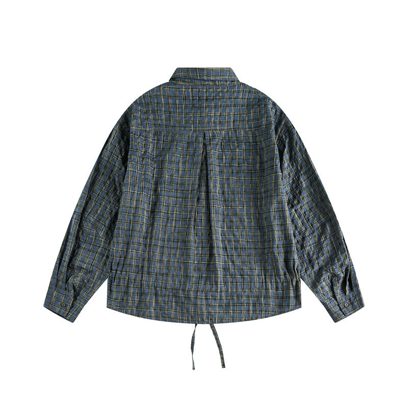 Unisex Checked Overshirt with Drawstring Hem and Concealed Button Placket