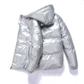 Men's glossy puffer jacket with hood, padded thermal lining and water-repellent lacquer look