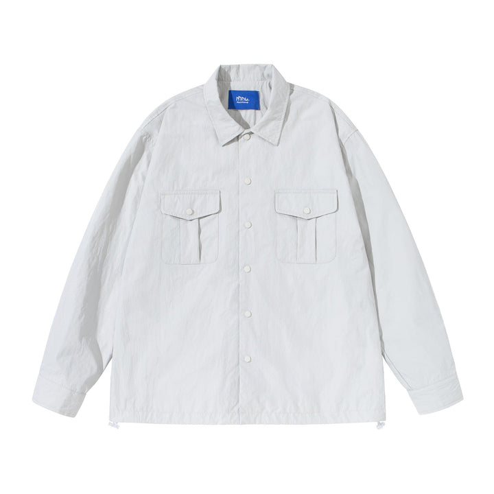 Unisex Oversize shirt jacket with snap button placket and flap pockets