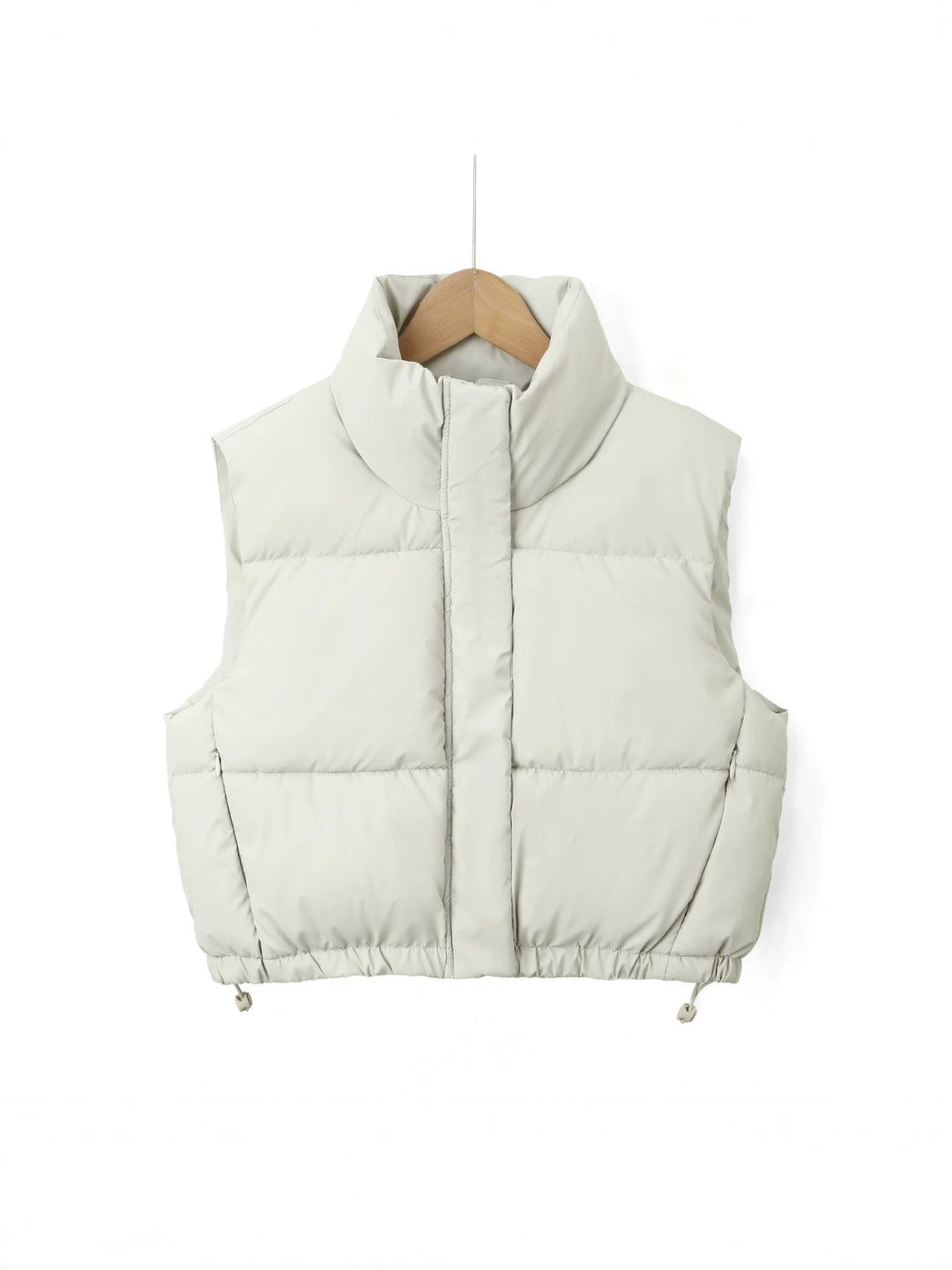 Women Padded Quilted Vest with High Stand-Up Collar and Drawstring