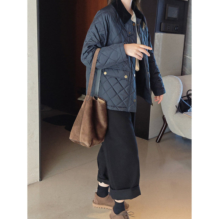 Women Fashionable Quilted Jacket with Collar