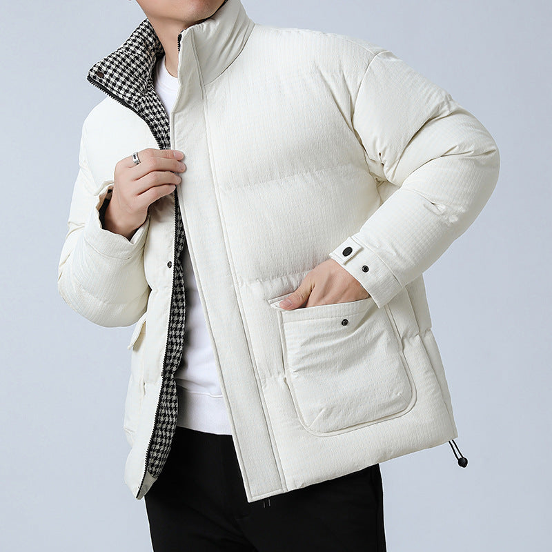 Unisex Padded Quilted Jacket with Large Flap Pockets, Stand-Up Collar, and Ripstop Structure
