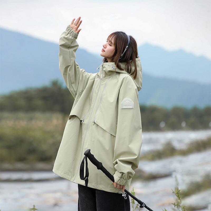 Women Lightweight Water-Repellent Oversized Functional Outdoor Jacket with Hood