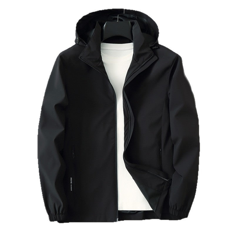 Men Functional Slim Softshell Hooded Jacket with Water-Repellent Coating and Elastic Cuffs