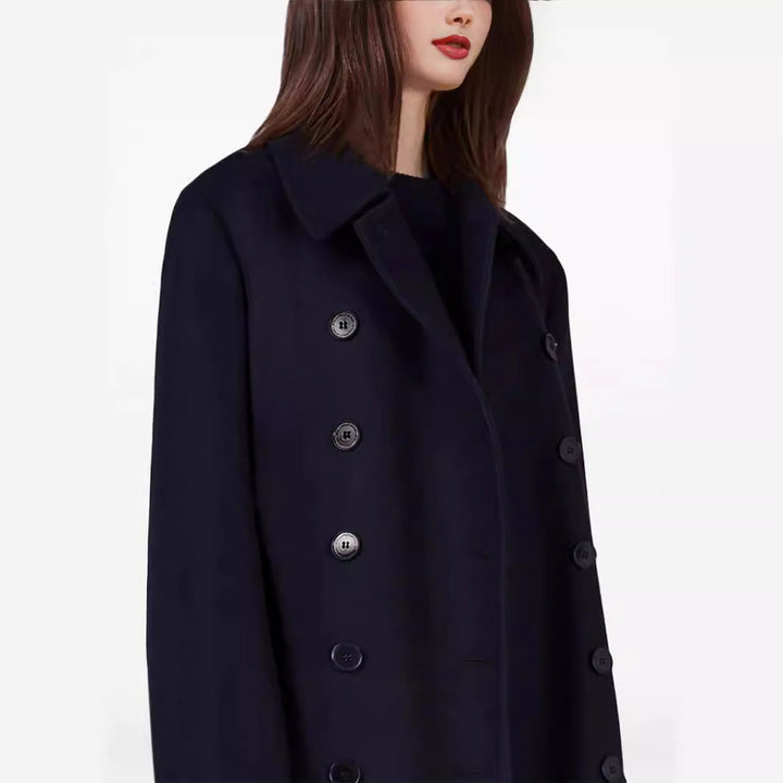Women’s maximal long double-breasted wool coat with loose oversized fit