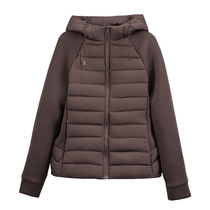 Ladies nano quilted hybrid jacket with hood, softshell sleeves and light thermal insulation