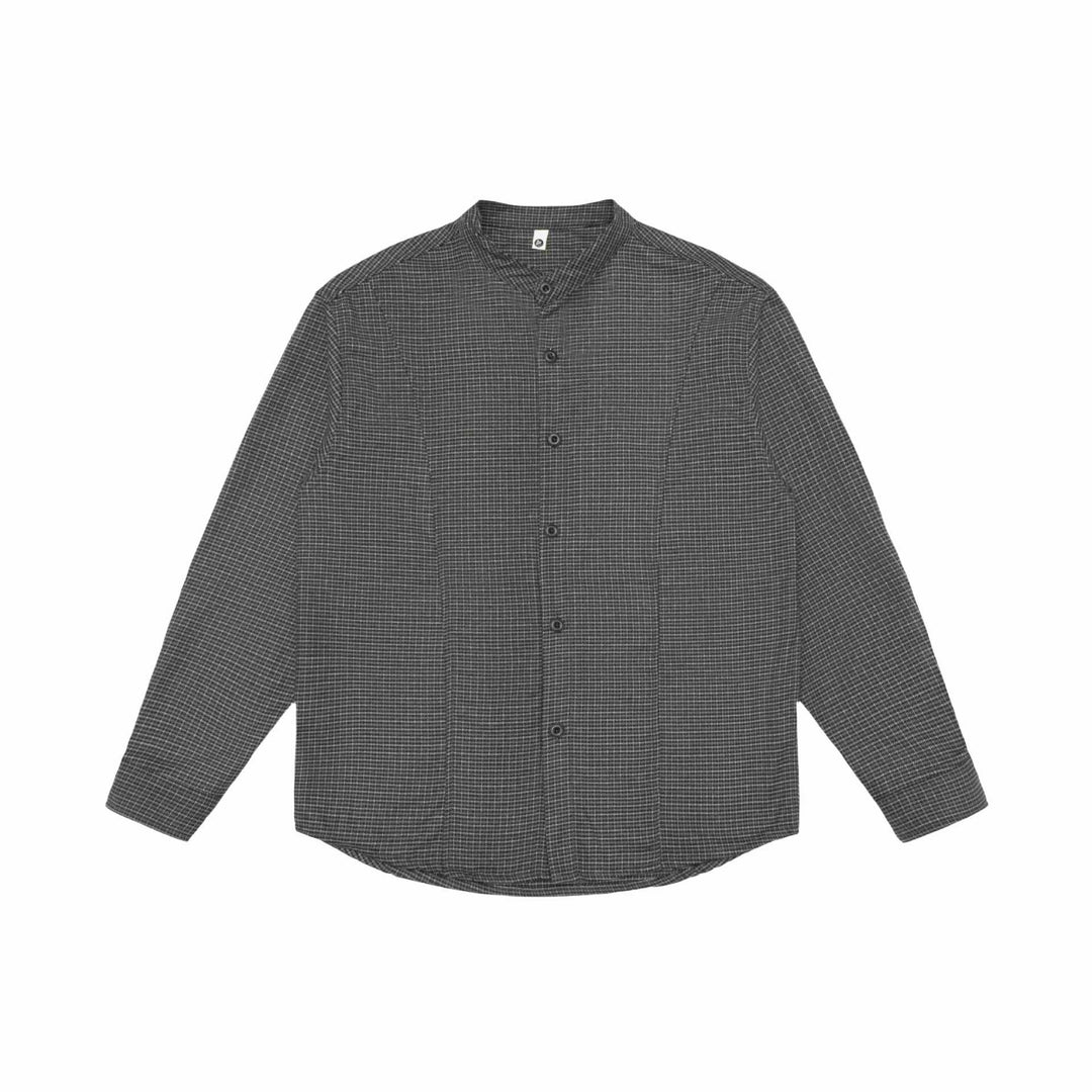 Unisex Oversized shirt jacket with stand-up collar, Glen check pattern and rounded hem