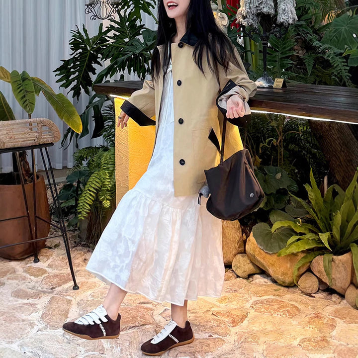 Women’s Fashion Oversized Jacket with Leather Details