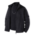 Men's Simple Velvet-look Transition jacket with High-Closwg collar, concealed Two-Way zip & zip pockets