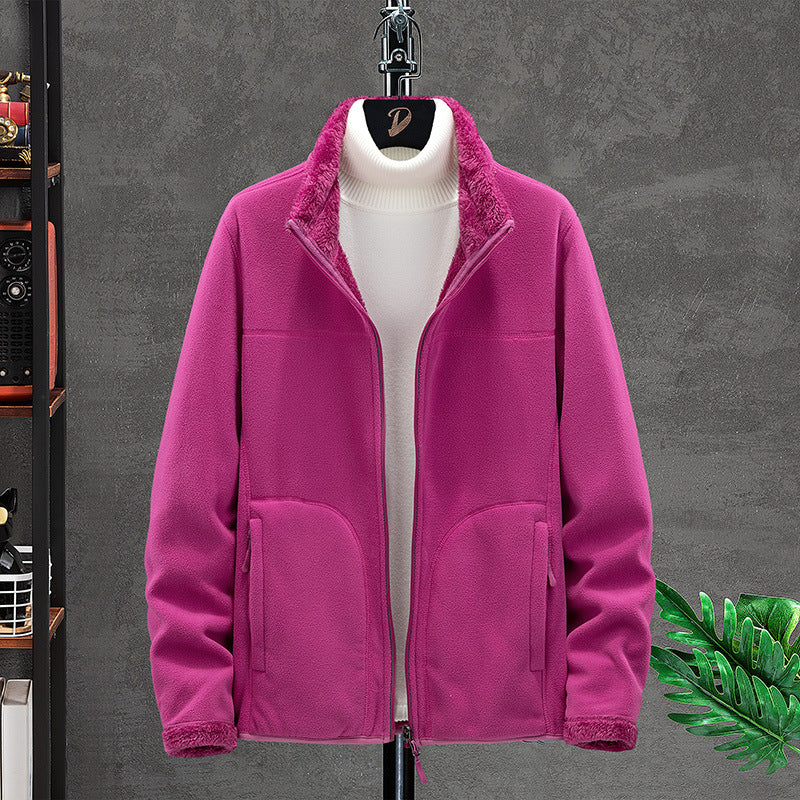Women Cosy Fleece Jacket with Teddy Lining, Stand Collar and Two Zip Pockets